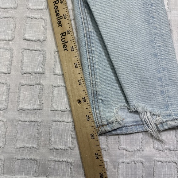 American Eagle Light Wash High Rise Skinny Strigid Mom Jeans sz 0 Distressed Rip - Picture 10 of 12